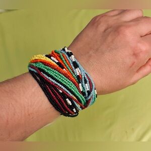 BCBGMaxAzria Colorful Beaded Bracelet with Gold Clasp 8” long